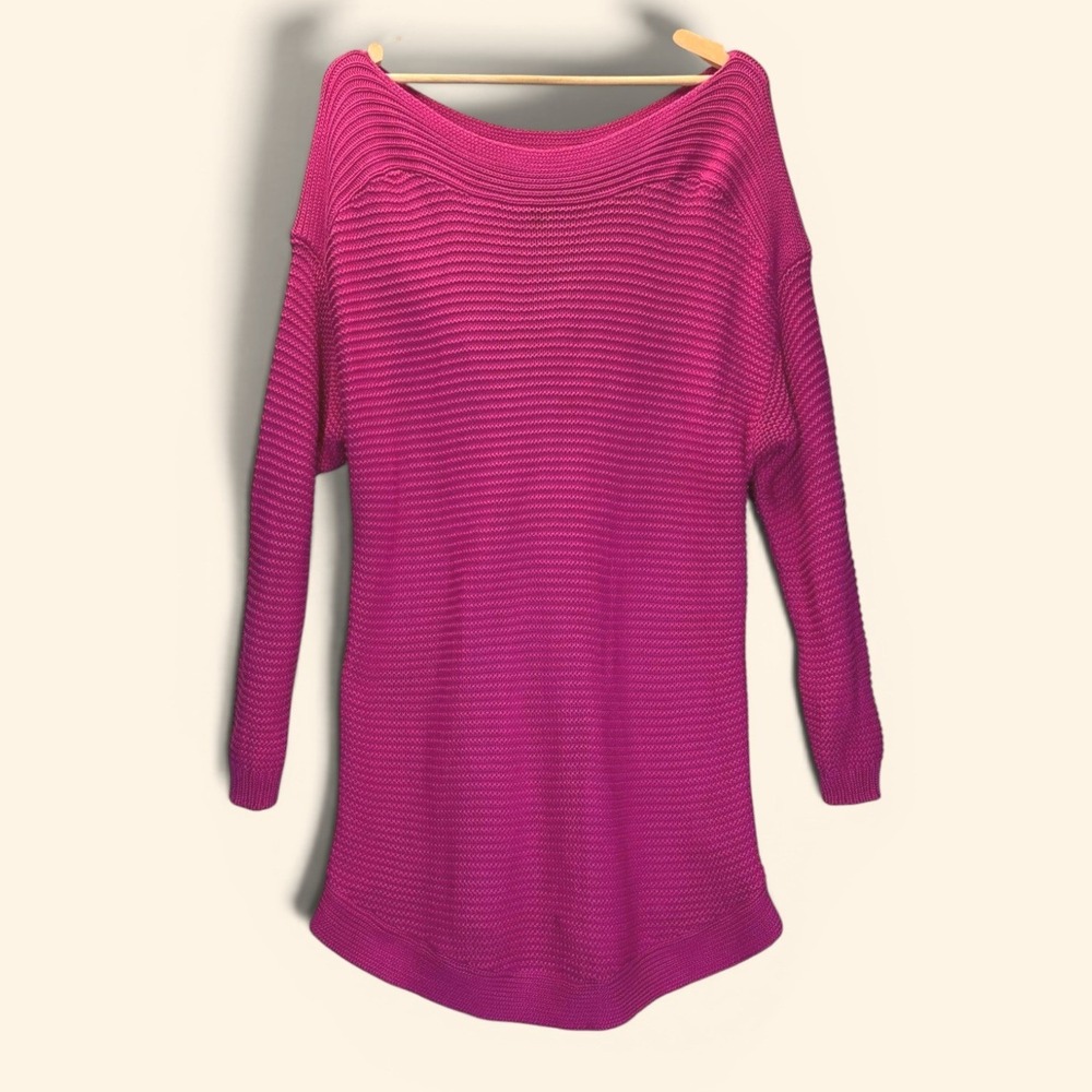 Tunic Sweater Lauren‎ Ralph Lauren 2X Pink 100% Cotton Garter Stitch Boatneck